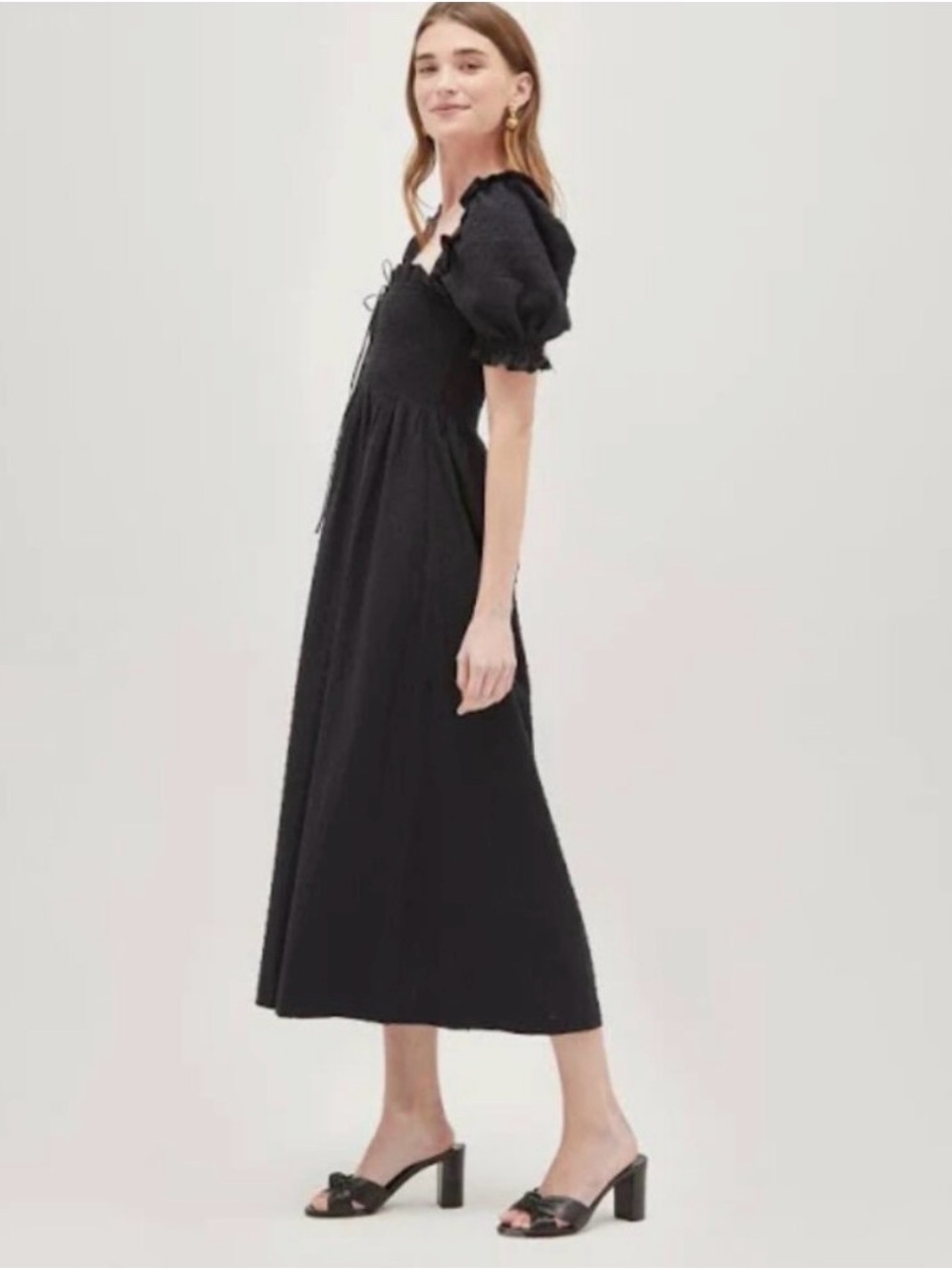 Hill House Home Scarlett Nap Dress in Black Textured Clip Dot, XXXS